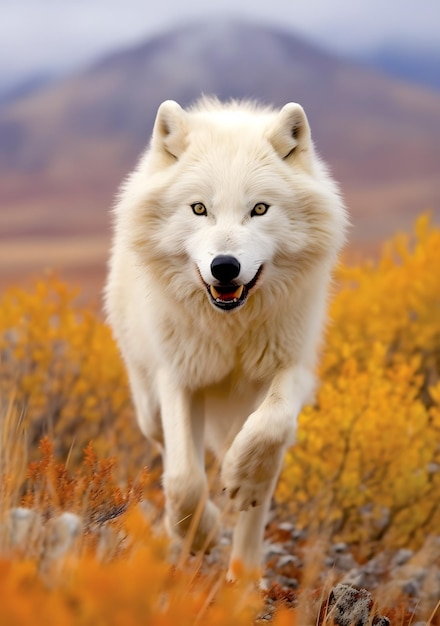 Arctic wolf running in the snow