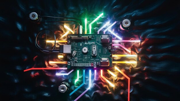 Premium Photo | Arduino control broad element on the dark background