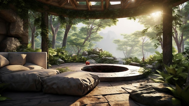 Зона Изображение пространства для медитации под открытым небом в спа-салоне.