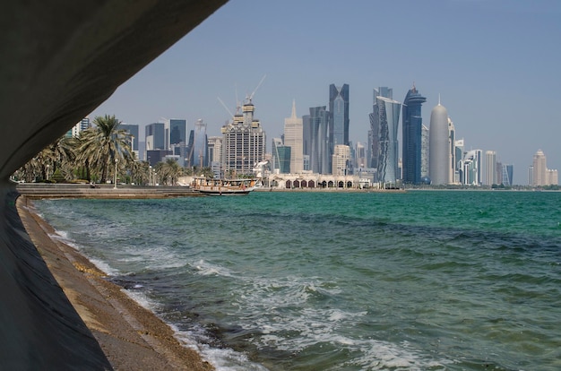 Areal view of the West Bay City skyline in the evening Qatar Middle East