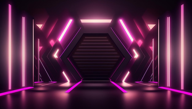 Arena pink and black lights background 3D rendering Generative AI