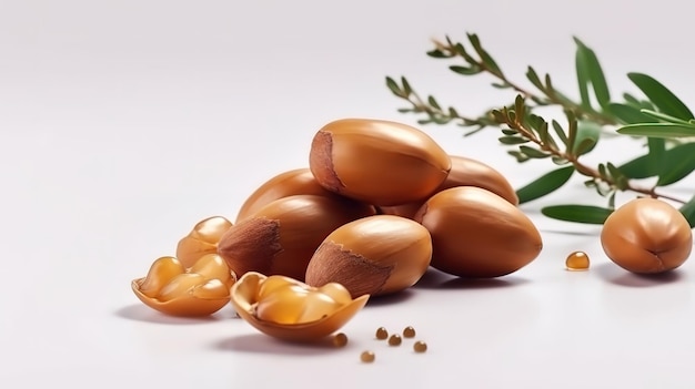 Argan seeds isolated on a white banner background Generative Ai