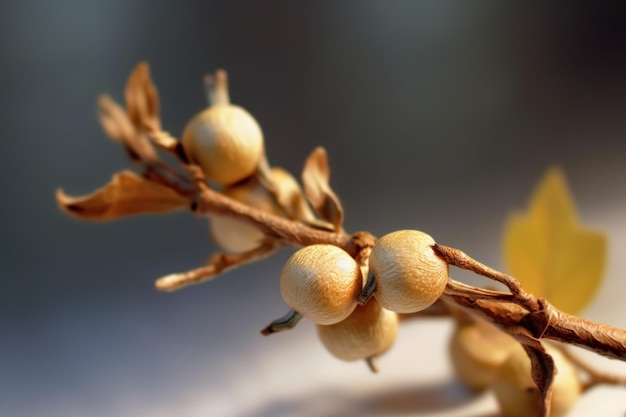 Argana nuts and branches on a gray background Selective focus