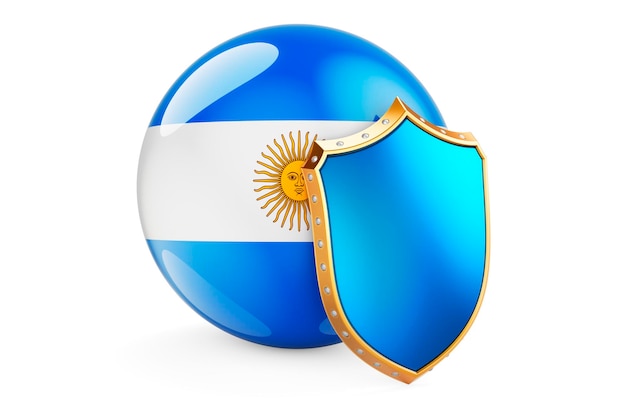 Foto argentijnse vlag met schild beschermen van argentinië concept 3d-rendering