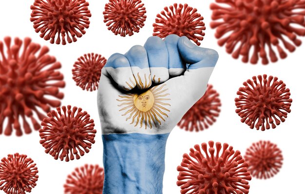 Argentina flag fist fighting off coronavius disease