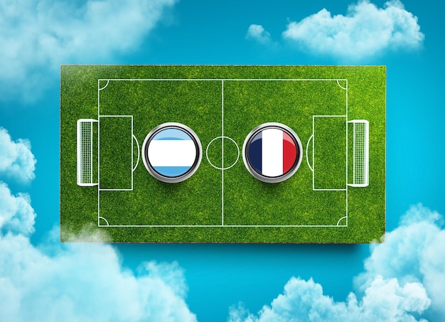 Argentina vs france versus screen banner soccer concept\
football field stadium 3d illustration