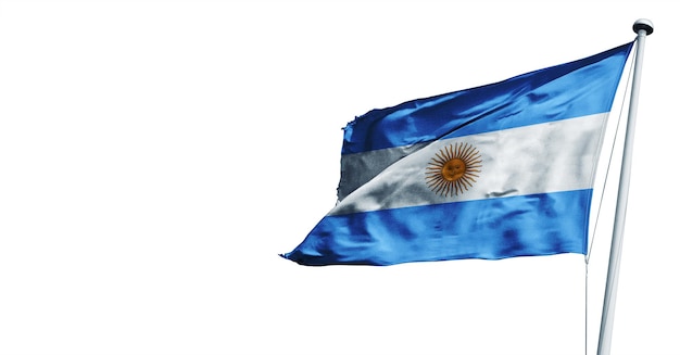 Аргентина, размахивая флагом 3D визуализации, на фоне голубого неба. - изображение