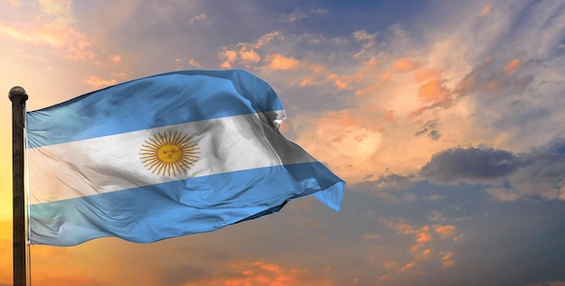 The argentina waving flag and sky background.