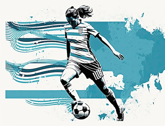 Argentine women soccer player in action silhouette vintage Argentine flag vector Line Art Illustrations AI Generated