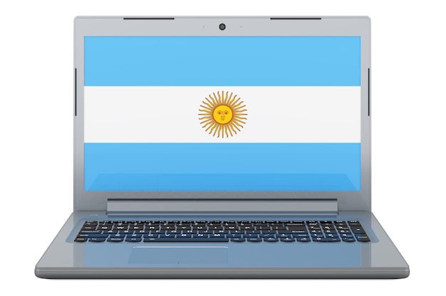 Foto bandiera argentina sull'illustrazione 3d dello schermo del computer portatile