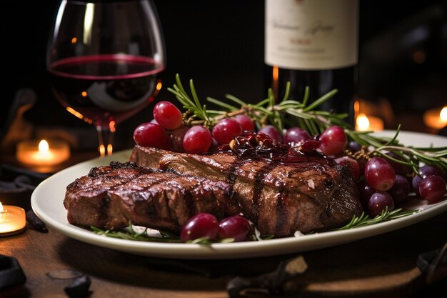 Photo argentinean steak with malbec sauce