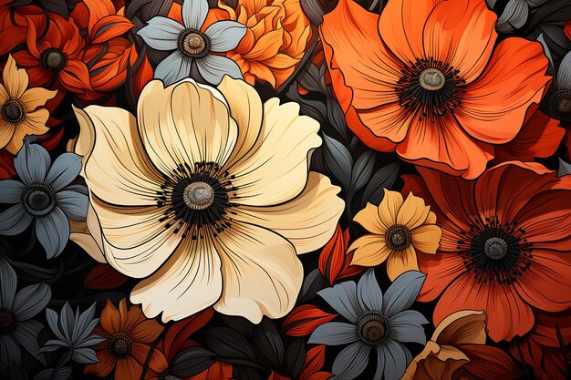 Photo argyle daisy poppy marigolds pattern