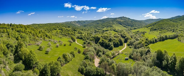 Arial view of an apiary in the mountains