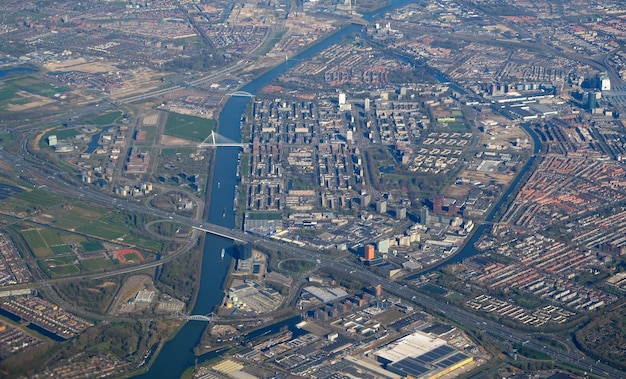 Arial view of the city of rotterdam from plane