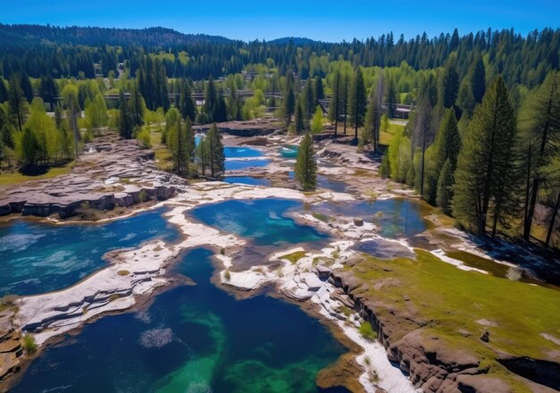 Photo arial view of lake lake in morning sunrise freshwater ecosystems wetlands and environmental protection ai generative