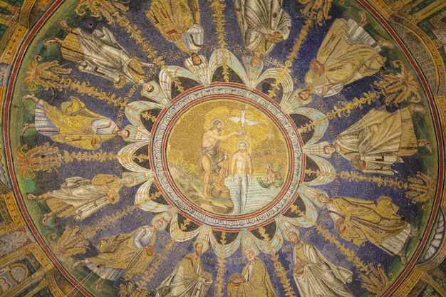 Photo arian baptistry ceiling mosaic at via dariani in ravenna italy