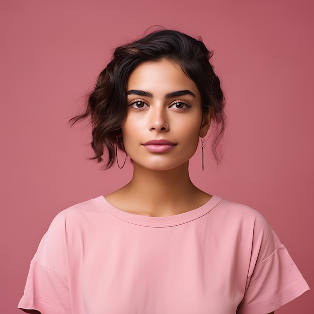 Arian woman posing on pink background