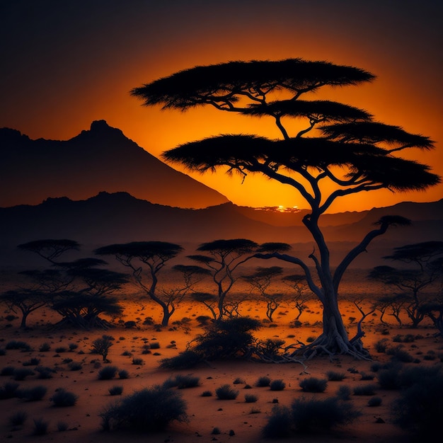 Arid African Savanna Mountainous National Wild Park zonsopgang in de Keniaanse wildernis