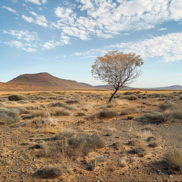 Arid Desert Landscape with Lone Tree