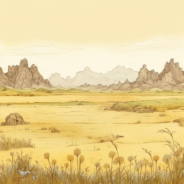 Arid desert landscape with mountains in the distance