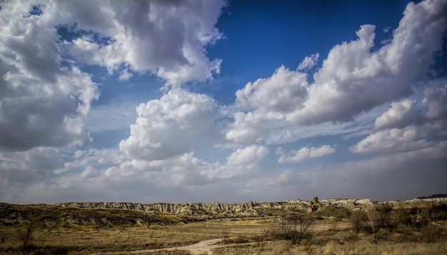 Arid landschap tegen een bewolkte hemel