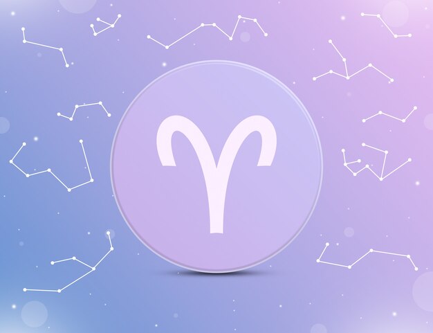 Aries astrological sign icon with constellations around 3d