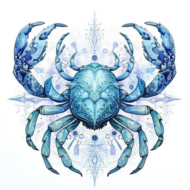 Aries Zodiac symbol in blue tones on white background Generative ai