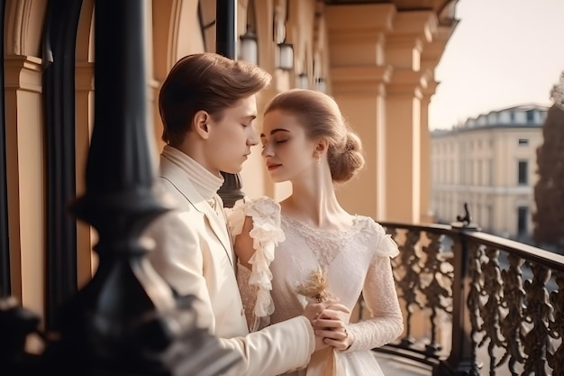 Фото Аристократическая пара целуется во дворце сгенерирована нейронная сеть ai