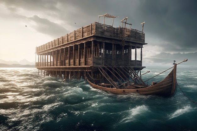 The Ark of Noah a huge boat salvation for the continuation of mankind the chosen one the way to paradise God Bible religion History