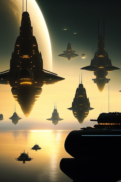 Armada of huge space warships