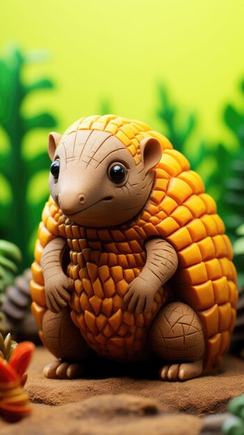 Photo armadillo character craft with isolated studio background