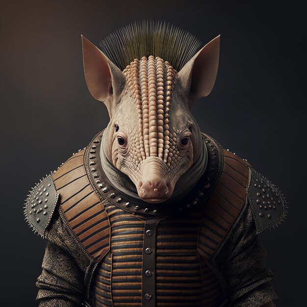 armadillo in cyberpunk futuristic robotic metal ancient rustic armour outfits