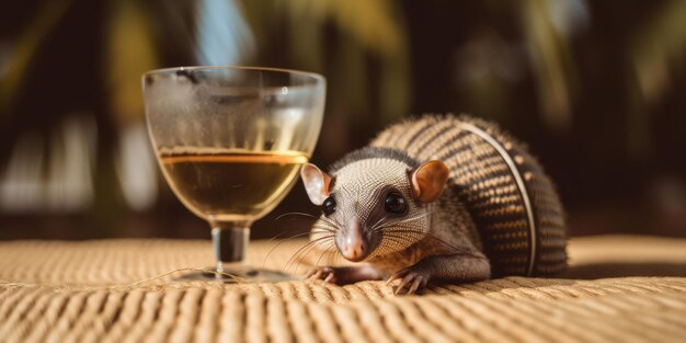 Armadillo is op zomervakantie in een badplaats en ontspant op het zomerstrand