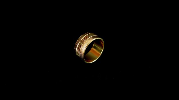 armbanden en luxe gouden ring met slingerringen op zwarte achtergrond in de hand van een vrouw