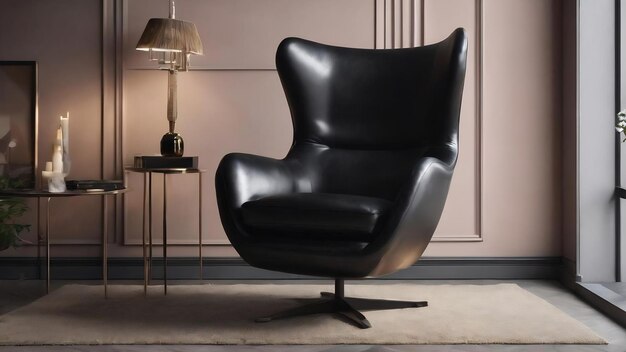 Armchair in black living room with copy space