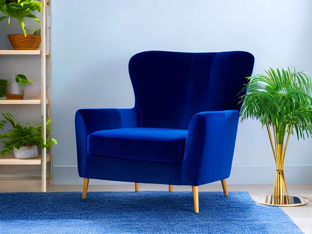 Armchair in Blue living room for mockup design free downloade