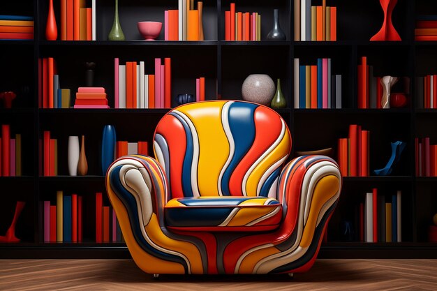 Photo armchair and bookshelf