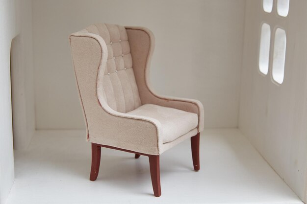 Photo armchair for a doll in a doll house miniature and roombox hobby