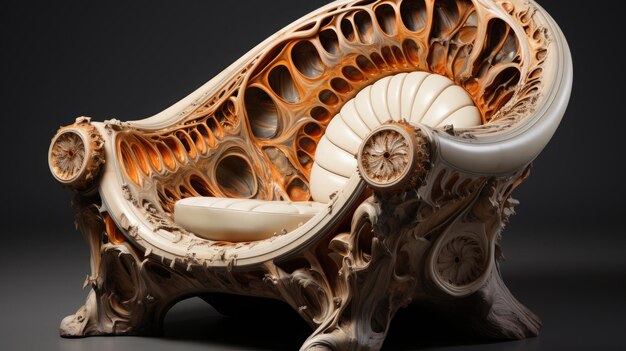 Photo armchair made of fossils generative ai