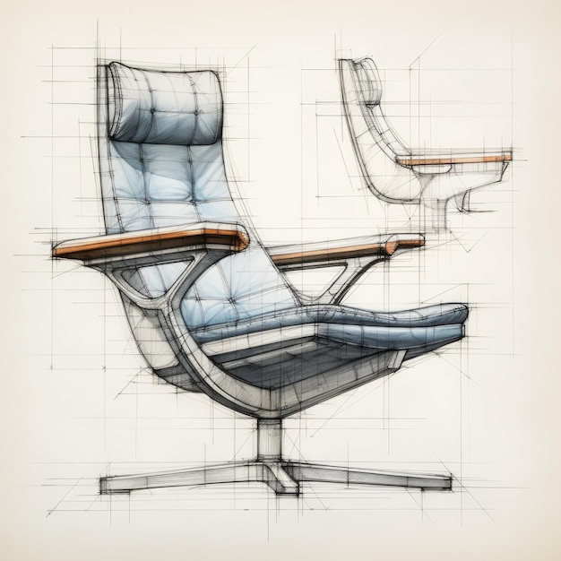 안락 의자 복고풍 미래 가구 스케치 그림 손 그리기 참조 디자이너 아이디어