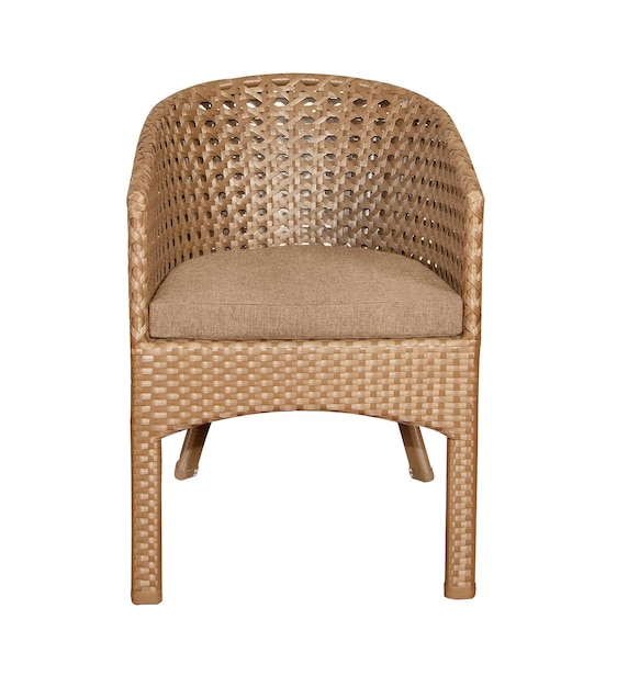 Armchair with soft pillow isolated on white Wicker rattan furniture