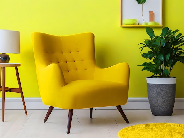 Armchair in yellow living room for mockup design free downloade