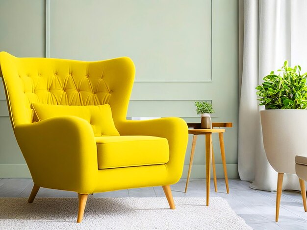 Photo armchair in yellow living room for mockup design free downloade