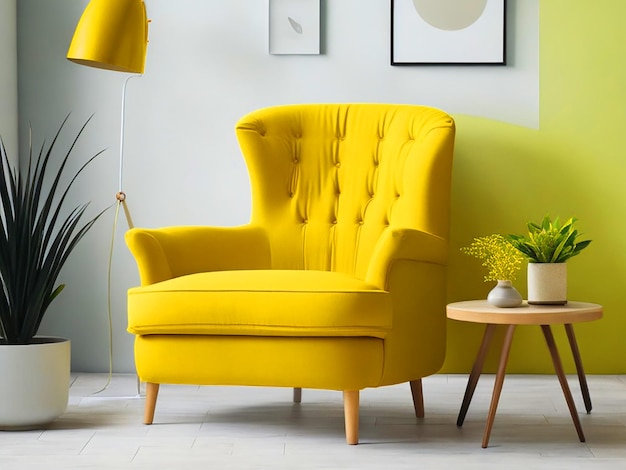 Armchair in yellow living room for mockup design free downloade