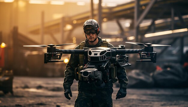 Фото Вооруженные дроны готовы к атаке. технологическая съемка дронов.