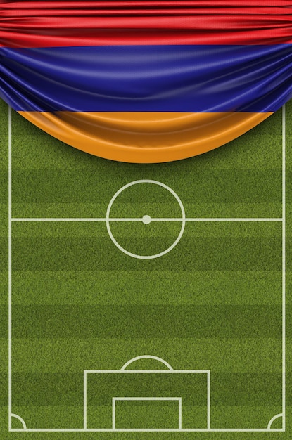 축구 축구장 3D 렌더링 위에 드리워진 아르메니아 국기