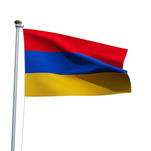 Armenia flag on a pole waving isolated on white background