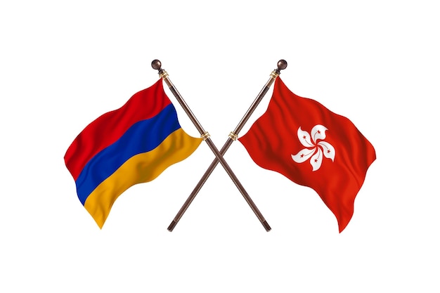 Армения против фона флагов двух стран Гонконга