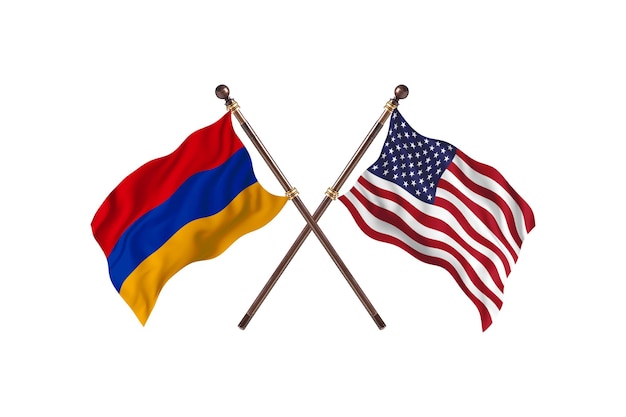 Armenia versus United States of America Two Countries Flags Background