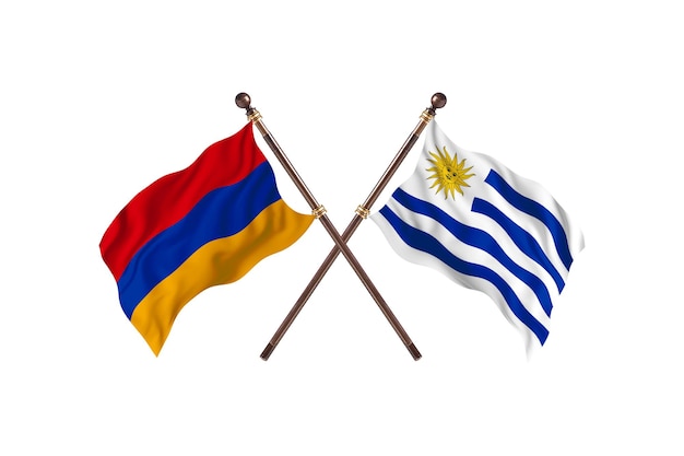 Armenia versus Uruguay Two Countries Flags Background